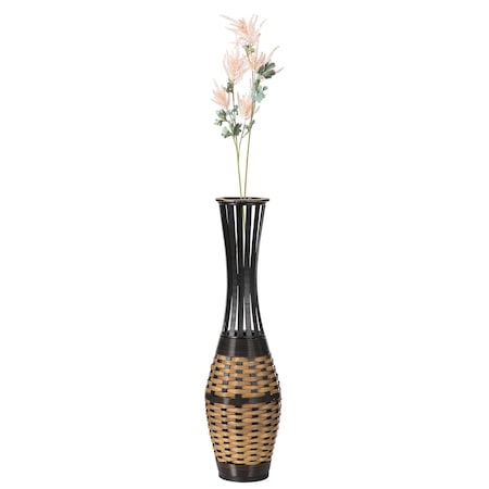 Uniquewise Elegant 34-inch-tall Trumpet Style Floor Vase - Bamboo Rope Accent, Brown Modern Statement Vase QI004079